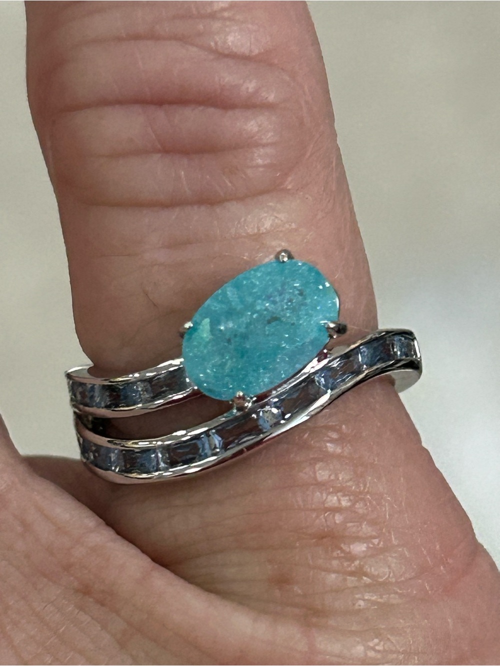 Sterling-Style Turquoise Oval Stone Ring in Aqua Blue - Women's Jewelry